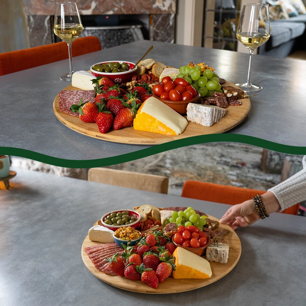 JoFlow Draaiplateau Of Borrelplank - Draaischijf – Draaischotel – 360 Graden Roterend Serveerbord, Hapjesplank, Van Bamboe Hout – Roterende Plaat – ⌀ 35CM 8 JoFlow Draaiplateau Of Borrelplank - Draaischijf – Draaischotel – 360 Graden Roterend Serveerbord, Hapjesplank, Van Bamboe Hout – Roterende Plaat – ⌀ 35CM - Afbeelding 6