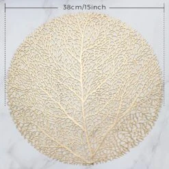 Gouden Placemat Leaf - Rond - Set Van 4 Stuks - Bloem - Blad Goud- Elegant - Chique - Feest - Bruiloft - Trouwen - Hoogwaardig Kwaliteit - 38 Cm - Feestelijk Dineren