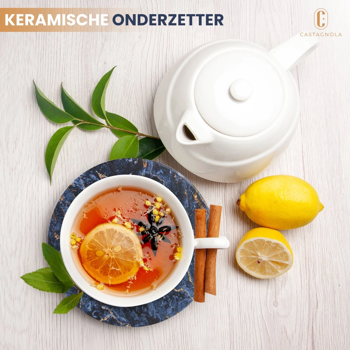 Castagnola Keramische Onderzetters Met Houder – Onderzetters Voor Glazen – Onderzetters Design – Onderzettersset – Drink Onderzetters – Keramisch – Kurk – Set Van 6 – Blauw/Goud 10 Castagnola Keramische Onderzetters Met Houder – Onderzetters Voor Glazen – Onderzetters Design – Onderzettersset – Drink Onderzetters – Keramisch – Kurk – Set Van 6 – Blauw/Goud - Afbeelding 8