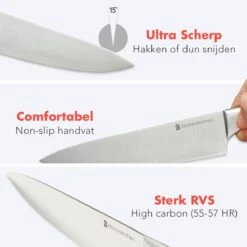 KitchenBrothers Messenset - Met Blok - 16-Delig - Met Schaar En Aanzetstaal - Zilver/ RVS -Skimask 1200x1200 454