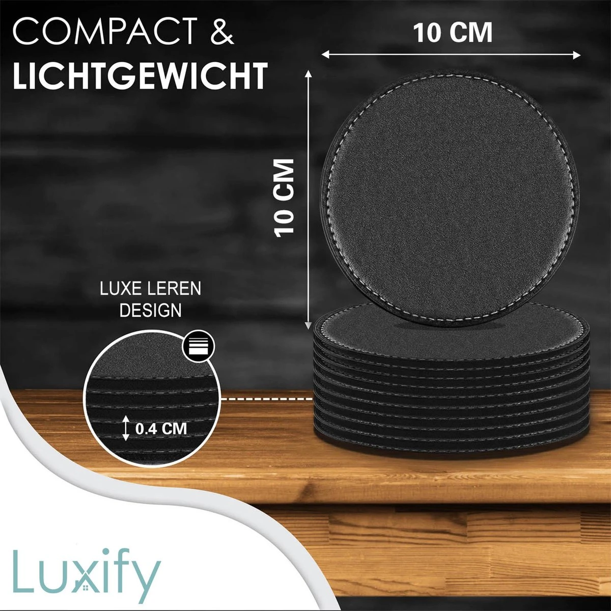 Luxe Leren Onderzetters Met Houder - 10 Stuks - Onderleggers Voor Glazen - Glasonderzetters Voor Op Tafel - Coasters - Zwart - Rond 9 Luxe Leren Onderzetters Met Houder - 10 Stuks - Onderleggers Voor Glazen - Glasonderzetters Voor Op Tafel - Coasters - Zwart - Rond - Afbeelding 7