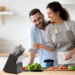 KitchenBrothers Messenset - Met Blok - 16-Delig - Met Schaar En Aanzetstaal - Zilver/ RVS -Skimask 1200x1200 458