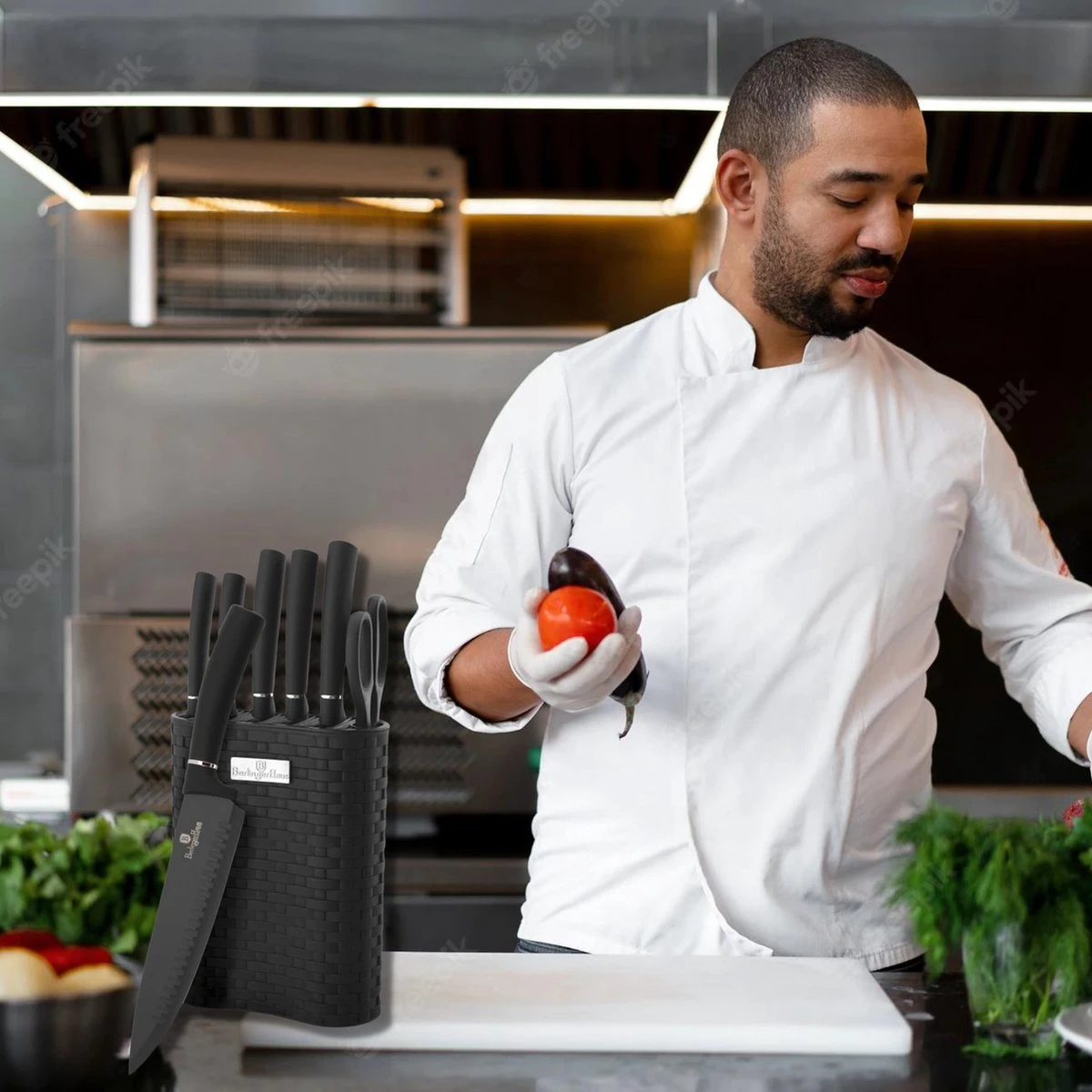 Berlinger Haus Messenset Met Messenblok - 7-delig - Zwart Met Zilveren Detail 7 Berlinger Haus Messenset Met Messenblok - 7-delig - Zwart Met Zilveren Detail - Afbeelding 5