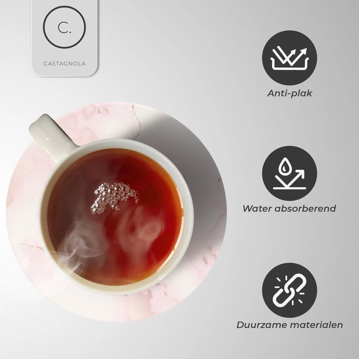 Castagnola Keramische Onderzetters Met Houder – Onderzetters Voor Glazen – Onderzetters Design – Onderzettersset – Drink Onderzetters – Keramisch – Kurk – Set Van 6 – Roze/Wit 6 Castagnola Keramische Onderzetters Met Houder – Onderzetters Voor Glazen – Onderzetters Design – Onderzettersset – Drink Onderzetters – Keramisch – Kurk – Set Van 6 – Roze/Wit - Afbeelding 4