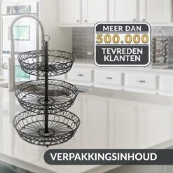 Chefarone Fruit Etagère 3 Laags - Fruitmand Metaal - Fruitschaal - Groentemand - Opberger - Zwart -Skimask 1200x1200 4696