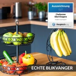 Chefarone Fruit Etagère Met Bananenstandaard - Fruitmand Metaal - Bananenhouder - Fruitschaal 2 Laags - Groentemand - Zwart -Skimask 1200x1200 4707
