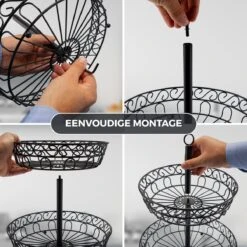 Chefarone Fruit Etagère Met Bananenstandaard - Fruitmand Metaal - Bananenhouder - Fruitschaal 2 Laags - Groentemand - Zwart -Skimask 1200x1200 4711