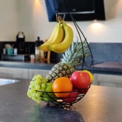 Merkloos Fruitmand Met Banaanhouder – Fruitschaal Zwart – Fruitmand Zwart Metaal – Bananenhouder – Fruitmand Hangend - Decoratieve Schaal – Keuken – 27x27x39 -Skimask 1200x1200 4720