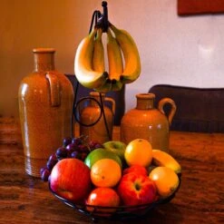 Merkloos Fruitmand Met Banaanhouder – Fruitschaal Zwart – Fruitmand Zwart Metaal – Bananenhouder – Fruitmand Hangend - Decoratieve Schaal – Keuken – 27x27x39 -Skimask 1200x1200 4721