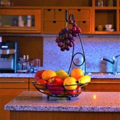 Merkloos Fruitmand Met Banaanhouder – Fruitschaal Zwart – Fruitmand Zwart Metaal – Bananenhouder – Fruitmand Hangend - Decoratieve Schaal – Keuken – 27x27x39 -Skimask 1200x1200 4722