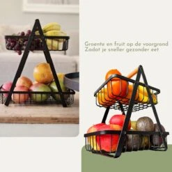 Clear Living - Fruitschaal Large - Fruitmand - Fruitschaal Zwart - Fruitschaal Metaal - Fruitschaal 2 Lagen - Zwart - Large -Skimask 1200x1200 4724