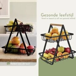 Clear Living - Fruitschaal Large - Fruitmand - Fruitschaal Zwart - Fruitschaal Metaal - Fruitschaal 2 Lagen - Zwart - Large -Skimask 1200x1200 4726