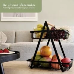 Clear Living - Fruitschaal Large - Fruitmand - Fruitschaal Zwart - Fruitschaal Metaal - Fruitschaal 2 Lagen - Zwart - Large -Skimask 1200x1200 4727