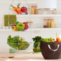 Relaxdays Hangende Fruitmand - Fruitschaal - Etagere Fruit - Hangmand - Draad - 3 Etages -Skimask 1200x1200 4731