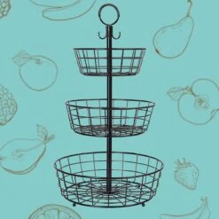 Fruitmand – Etagere 3 Laags – Fruitschaal – Fruitmand Zwart – Fruit Opbergmand – Aanrecht Organiser – Zwart -Skimask 1200x1200 4735