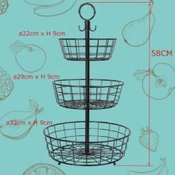 Fruitmand – Etagere 3 Laags – Fruitschaal – Fruitmand Zwart – Fruit Opbergmand – Aanrecht Organiser – Zwart -Skimask 1200x1200 4740