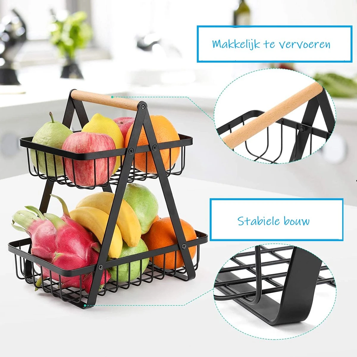 Fruitmand - Fruitschaal – Keuken Bureau Organizers – Aardappelbak - RVS Metaal - Zwart 4 Fruitmand - Fruitschaal – Keuken Bureau Organizers – Aardappelbak - RVS Metaal - Zwart - Afbeelding 2