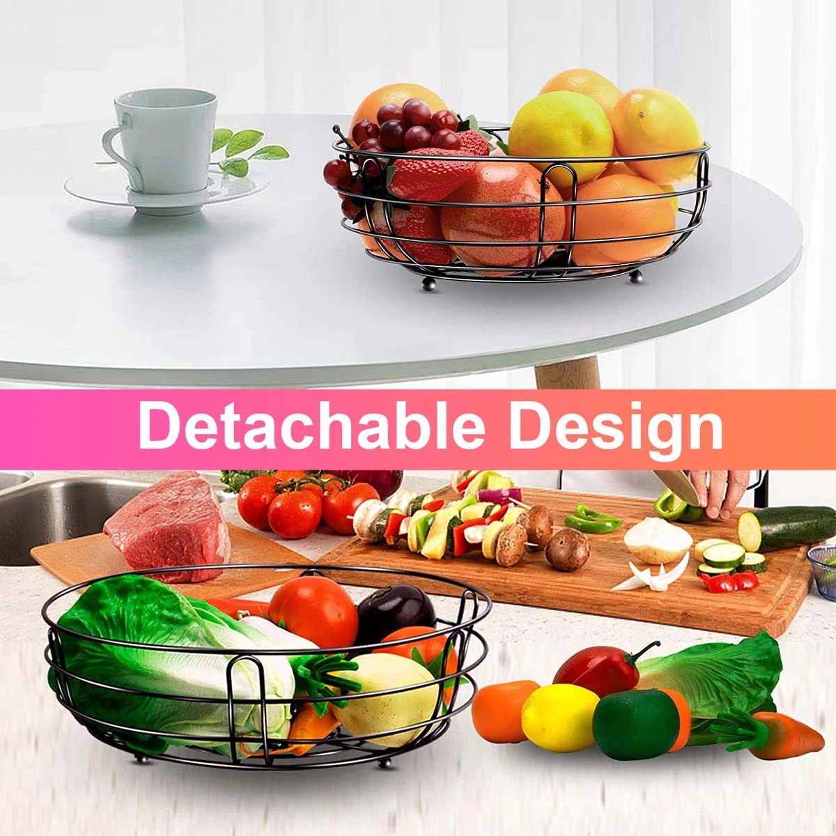 Fruitmand Met Bananenhanger - Fruitschaal - Fruitmand Hangend - Opbergmand - Fruitmand Met Banaanhouder - Fruitschalen - Fruitmanden - 2 Lagen - Valentijn 5 Fruitmand Met Bananenhanger - Fruitschaal - Fruitmand Hangend - Opbergmand - Fruitmand Met Banaanhouder - Fruitschalen - Fruitmanden - 2 Lagen - Valentijn - Afbeelding 3