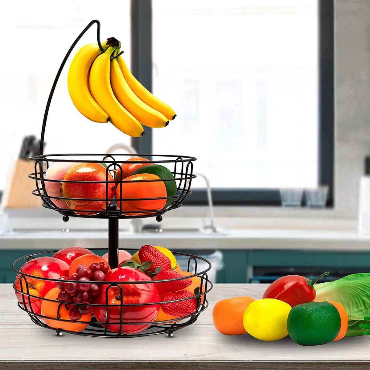 Fruitmand Met Bananenhanger - Fruitschaal - Fruitmand Hangend - Opbergmand - Fruitmand Met Banaanhouder - Fruitschalen - Fruitmanden - 2 Lagen - Valentijn 6 Fruitmand Met Bananenhanger - Fruitschaal - Fruitmand Hangend - Opbergmand - Fruitmand Met Banaanhouder - Fruitschalen - Fruitmanden - 2 Lagen - Valentijn - Afbeelding 4