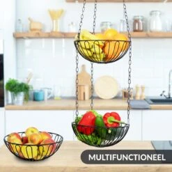 Chefarone Hangende Fruitmand - Fruitschaal 130 CM - Keukenhanger 3 Manden - Fruithangmand - Zwart -Skimask 1200x1200 4750