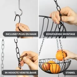 Chefarone Hangende Fruitmand - Fruitschaal 130 CM - Keukenhanger 3 Manden - Fruithangmand - Zwart -Skimask 1200x1200 4751