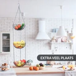 Chefarone Hangende Fruitmand - Fruitschaal 130 CM - Keukenhanger 3 Manden - Fruithangmand - Zwart -Skimask 1200x1200 4752