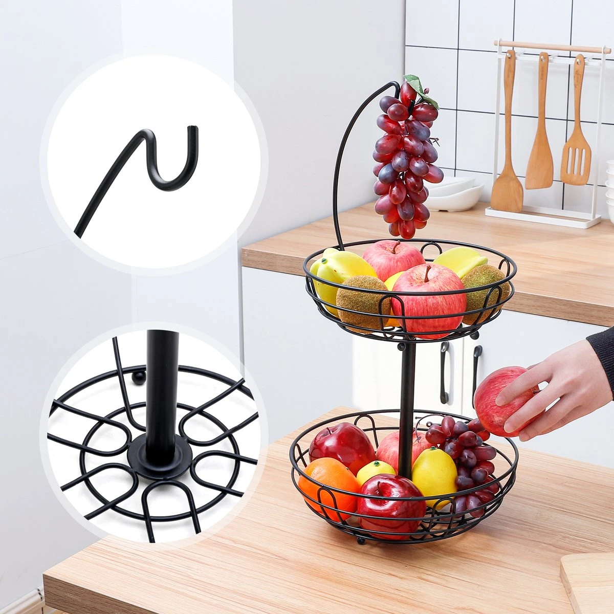 Sens Design Fruitmand Met Houder – Fruitschaal 2 Lagen – Zwart Metaal 4 Sens Design Fruitmand Met Houder – Fruitschaal 2 Lagen – Zwart Metaal - Afbeelding 2