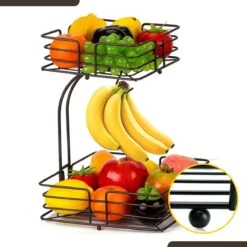 SensaHome - Fruitmand Met Bananenhouder - Vierkant 2-Laags Zwart - Fruitschaal - Etagere - Metaal - Industrial - Modern -Skimask 1200x1200 4775