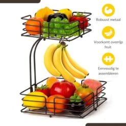 SensaHome - Fruitmand Met Bananenhouder - Vierkant 2-Laags Zwart - Fruitschaal - Etagere - Metaal - Industrial - Modern -Skimask 1200x1200 4778