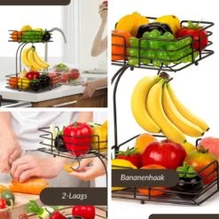 SensaHome - Fruitmand Met Bananenhouder - Vierkant 2-Laags Zwart - Fruitschaal - Etagere - Metaal - Industrial - Modern -Skimask 1200x1200 4781