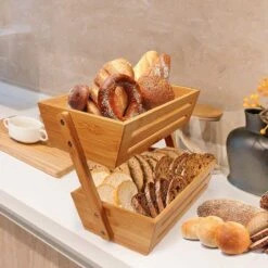 Fruitmand – 2 Laags – Hout – Aardappelbak - Aanrecht Organiser - Fruitkistje - Fruitschaal – Fruitmand -Schaal Decoratie - Voor Fruit / Groente / Snacks / Brood -Skimask 1200x1200 4801