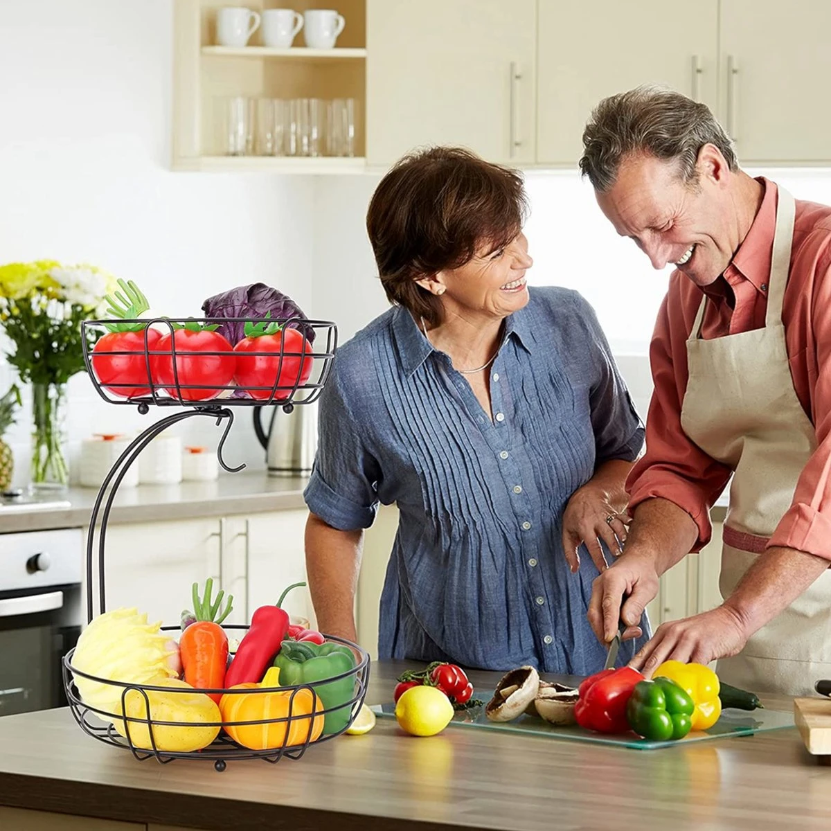 Fruitmand – Fruitschaal – Fruitmand Zwart – Etagere 2 Lagen – Aanrecht Organiser – Zwart 4 Fruitmand – Fruitschaal – Fruitmand Zwart – Etagere 2 Lagen – Aanrecht Organiser – Zwart - Afbeelding 2