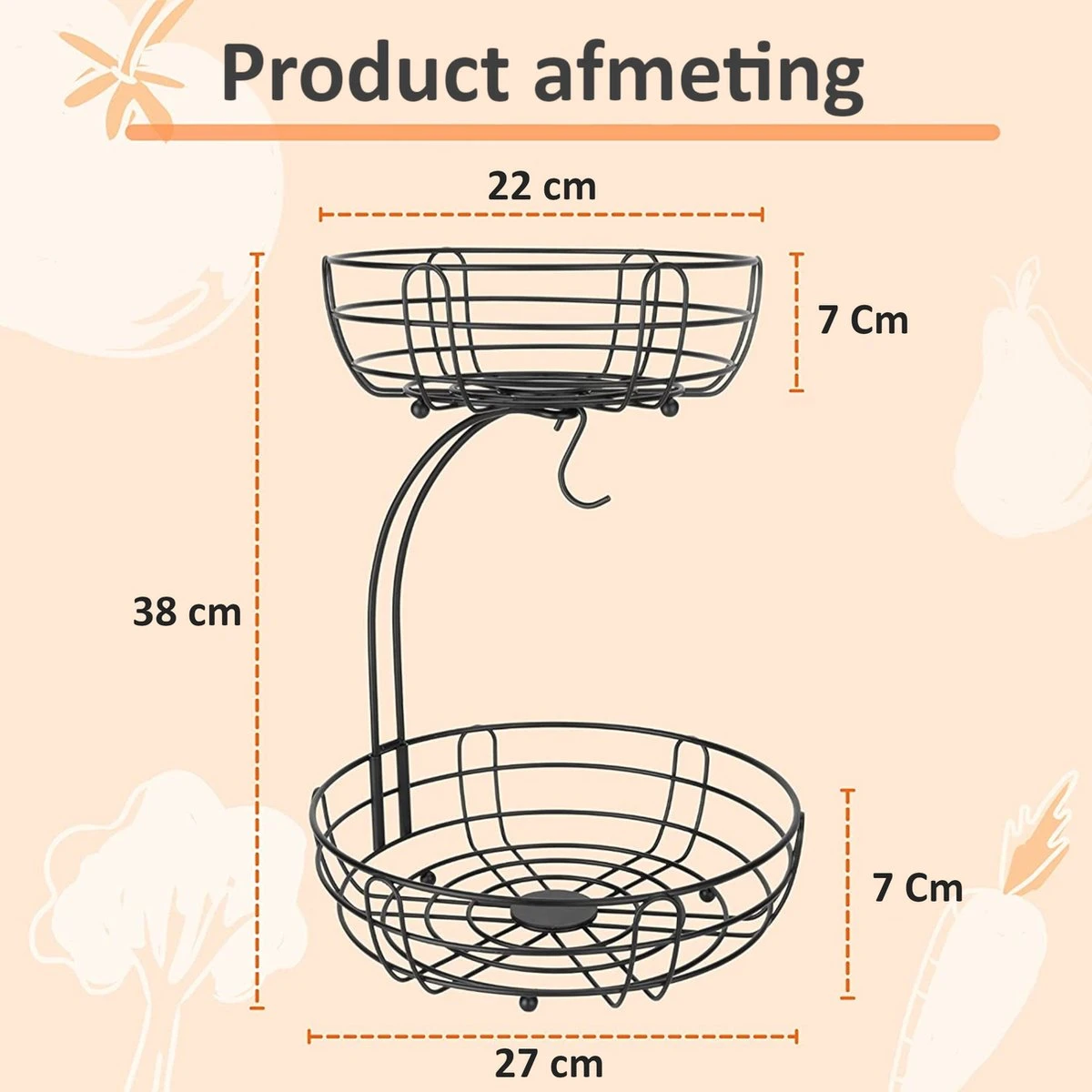 Fruitmand – Fruitschaal – Fruitmand Zwart – Etagere 2 Lagen – Aanrecht Organiser – Zwart 8 Fruitmand – Fruitschaal – Fruitmand Zwart – Etagere 2 Lagen – Aanrecht Organiser – Zwart - Afbeelding 6