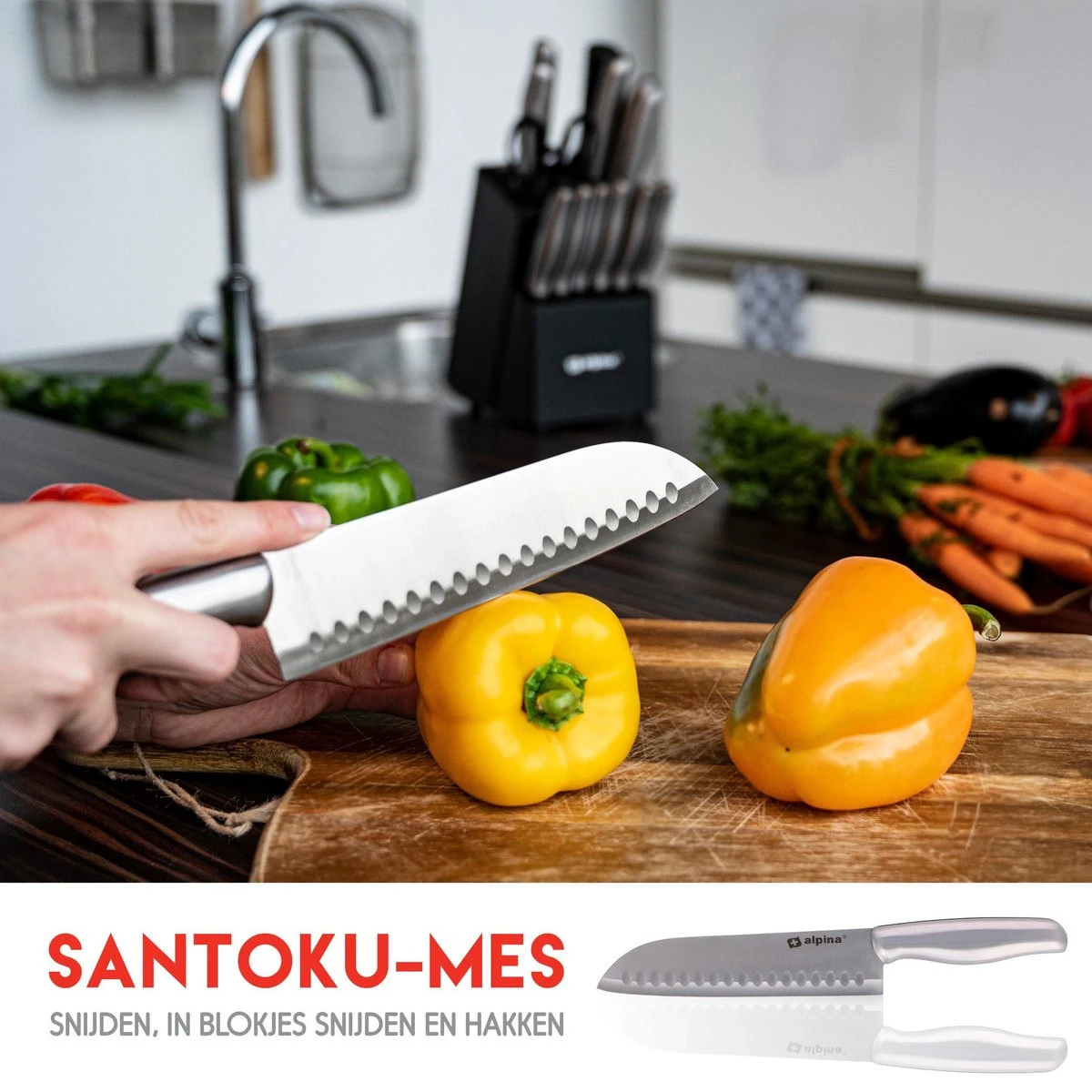 Alpina Messenblok 15-delig - 12 Messen - 1 Aanzetstaal -1 Schaar Met Anti-kleeflaag - RVS 5 Alpina Messenblok 15-delig - 12 Messen - 1 Aanzetstaal -1 Schaar Met Anti-kleeflaag - RVS - Afbeelding 3