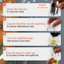 BooGoo® - RVS Olijfolie Sprayer Extreme Deluxe - Olijfolie Fles Verstuiver Voor Keuken - Oliespray - Oliefles - BBQ Accesoires - Olie Pomp Bakspray - Cooking Spray -Skimask 1200x1200 4863