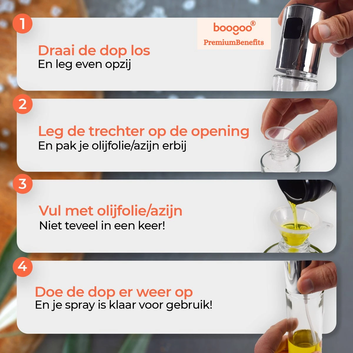 BooGoo® - Olijfolie Sprayer Deluxe - Olijfolie Fles Verstuiver Voor Keuken - Cooking Spray - Oliespray - Bbq Accesoires - Oliefles - Bakspray 11 BooGoo® - Olijfolie Sprayer Deluxe - Olijfolie Fles Verstuiver Voor Keuken - Cooking Spray - Oliespray - Bbq Accesoires - Oliefles - Bakspray - Afbeelding 9