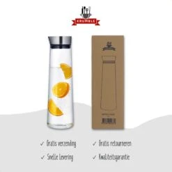 Krumble Karaf Van Glas - Waterkan - Met Deksel - 10,5 X 33 Cm (dxh) - 1,5 Liter - Glas En RVS -Skimask 1200x1200 5087