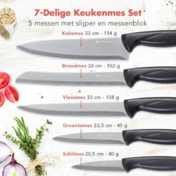 KitchenBrothers Messenset - Met Blok - 7-Delig - Met Messenslijper - RVS/Zwart -Skimask 1200x1200 509