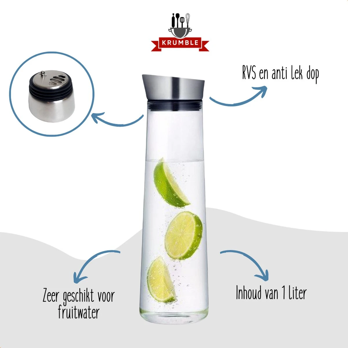 Krumble Karaf Van Glas - 1000ml - 1 Liter - 33 X 9,5 Cm (dxh) - Glazen Waterfles - RVS - Tafel Water 8 Krumble Karaf Van Glas - 1000ml - 1 Liter - 33 X 9,5 Cm (dxh) - Glazen Waterfles - RVS - Tafel Water - Afbeelding 6