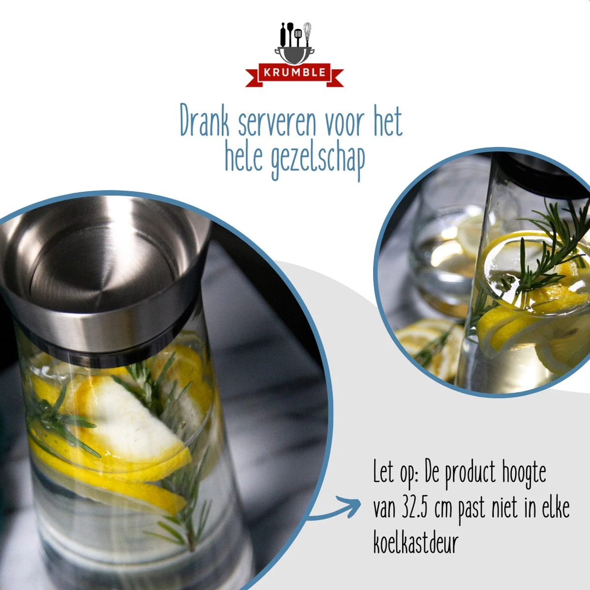 Krumble Karaf Van Glas - 1000ml - 1 Liter - 33 X 9,5 Cm (dxh) - Glazen Waterfles - RVS - Tafel Water 9 Krumble Karaf Van Glas - 1000ml - 1 Liter - 33 X 9,5 Cm (dxh) - Glazen Waterfles - RVS - Tafel Water - Afbeelding 7