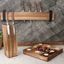 Industrial Living Houten Messenhouder – Messenstrip Voor Aan De Wand – Zonder Messen – Beukenhout – Gebrand – Rustiek – Messen Organizer – Metalen Bevestiging -Skimask 1200x1200 518