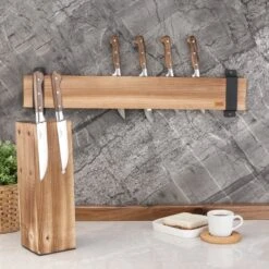 Industrial Living Houten Messenhouder – Messenstrip Voor Aan De Wand – Zonder Messen – Beukenhout – Gebrand – Rustiek – Messen Organizer – Metalen Bevestiging -Skimask 1200x1200 519