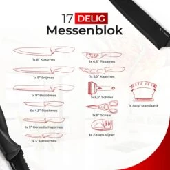 Aye Kitchen Messenset Met Blok - 17-Delig - Keukenmessen Incl. Koksmes - Messenslijper & Keukenschaar - Anti Kleeflaag -Skimask 1200x1200 561