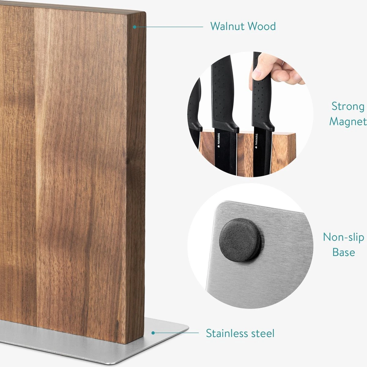 Navaris Magnetisch Dubbelzijdig Messenblok - Magnetische Messenhouder Van Walnotenhout - Houten Organizer Voor Messen - Tweezijdig - Donkerbruin 8 Navaris Magnetisch Dubbelzijdig Messenblok - Magnetische Messenhouder Van Walnotenhout - Houten Organizer Voor Messen - Tweezijdig - Donkerbruin - Afbeelding 6