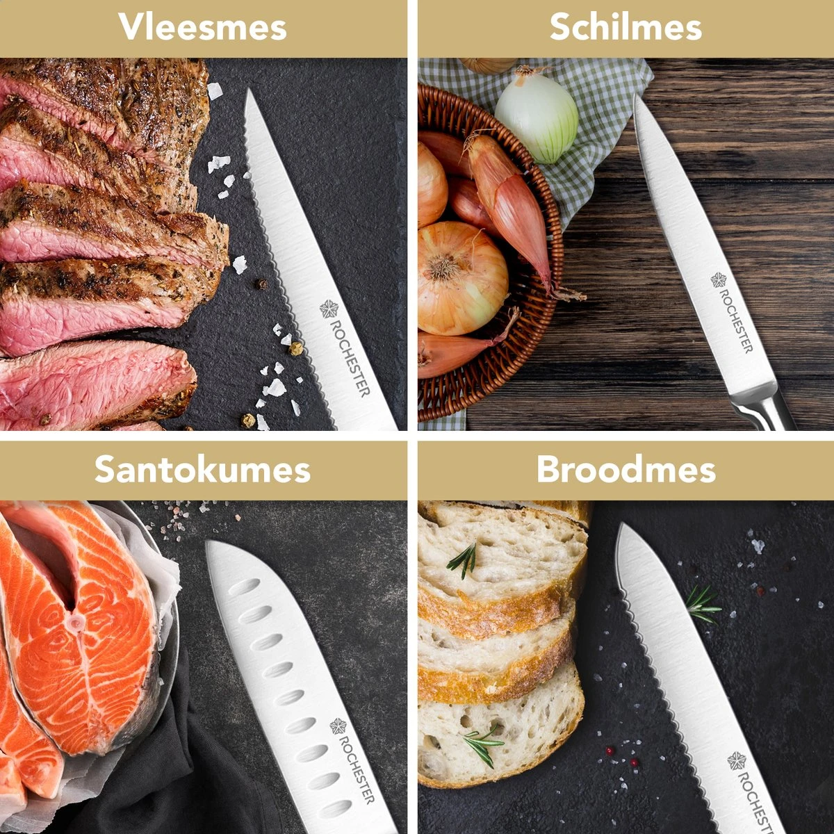 Rochester 14-delige Messenset Met Blok En Messenslijper - Keukenmessen Met Messenblok - RVS - Krasbestendige Coating 6 Rochester 14-delige Messenset Met Blok En Messenslijper - Keukenmessen Met Messenblok - RVS - Krasbestendige Coating - Afbeelding 4