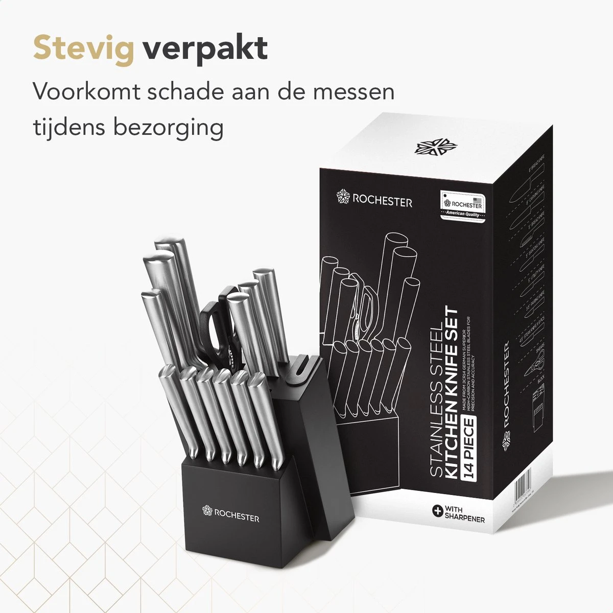 Rochester 14-delige Messenset Met Blok En Messenslijper - Keukenmessen Met Messenblok - RVS - Krasbestendige Coating 8 Rochester 14-delige Messenset Met Blok En Messenslijper - Keukenmessen Met Messenblok - RVS - Krasbestendige Coating - Afbeelding 6