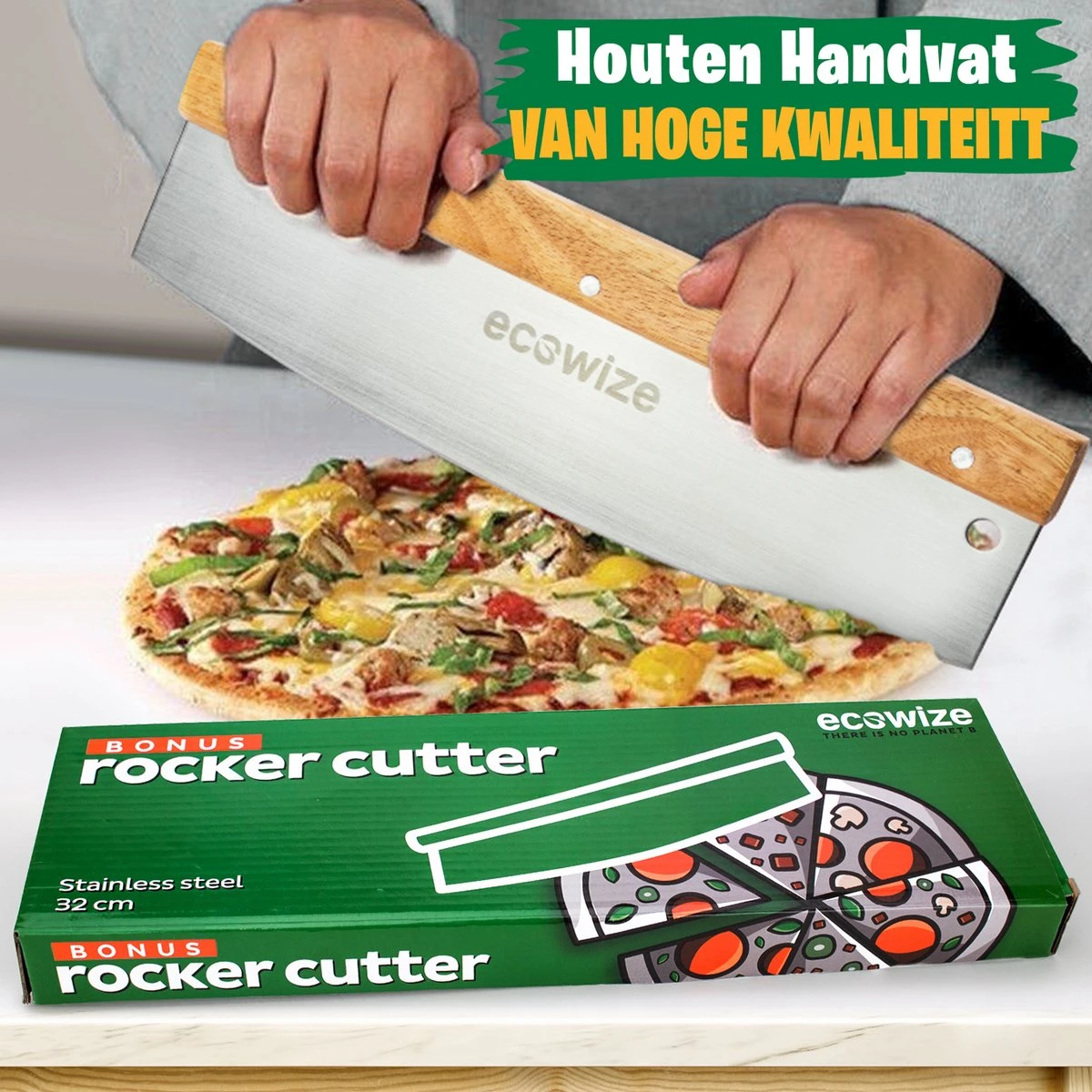 Ecowize Professionele Pizzasnijder – RVS Pizzames 32cm Met Houten Handvat – Pizza Snijder – Deegsnijder – Pizza Wiegemes 6 Ecowize Professionele Pizzasnijder – RVS Pizzames 32cm Met Houten Handvat – Pizza Snijder – Deegsnijder – Pizza Wiegemes - Afbeelding 4