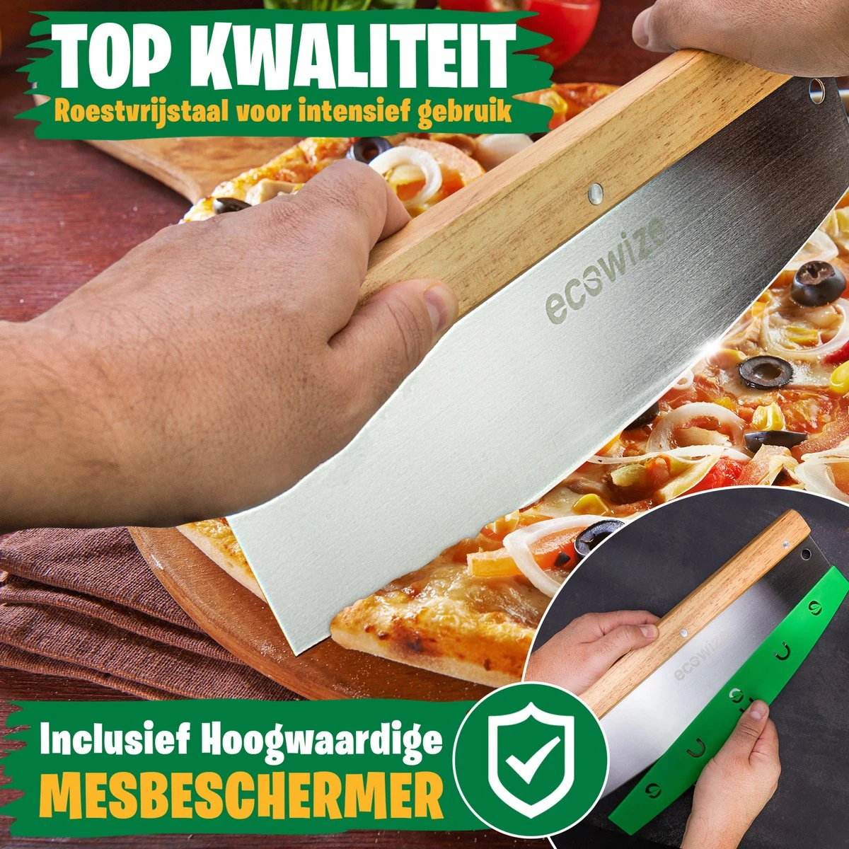 Ecowize Professionele Pizzasnijder – RVS Pizzames 32cm Met Houten Handvat – Pizza Snijder – Deegsnijder – Pizza Wiegemes 7 Ecowize Professionele Pizzasnijder – RVS Pizzames 32cm Met Houten Handvat – Pizza Snijder – Deegsnijder – Pizza Wiegemes - Afbeelding 5