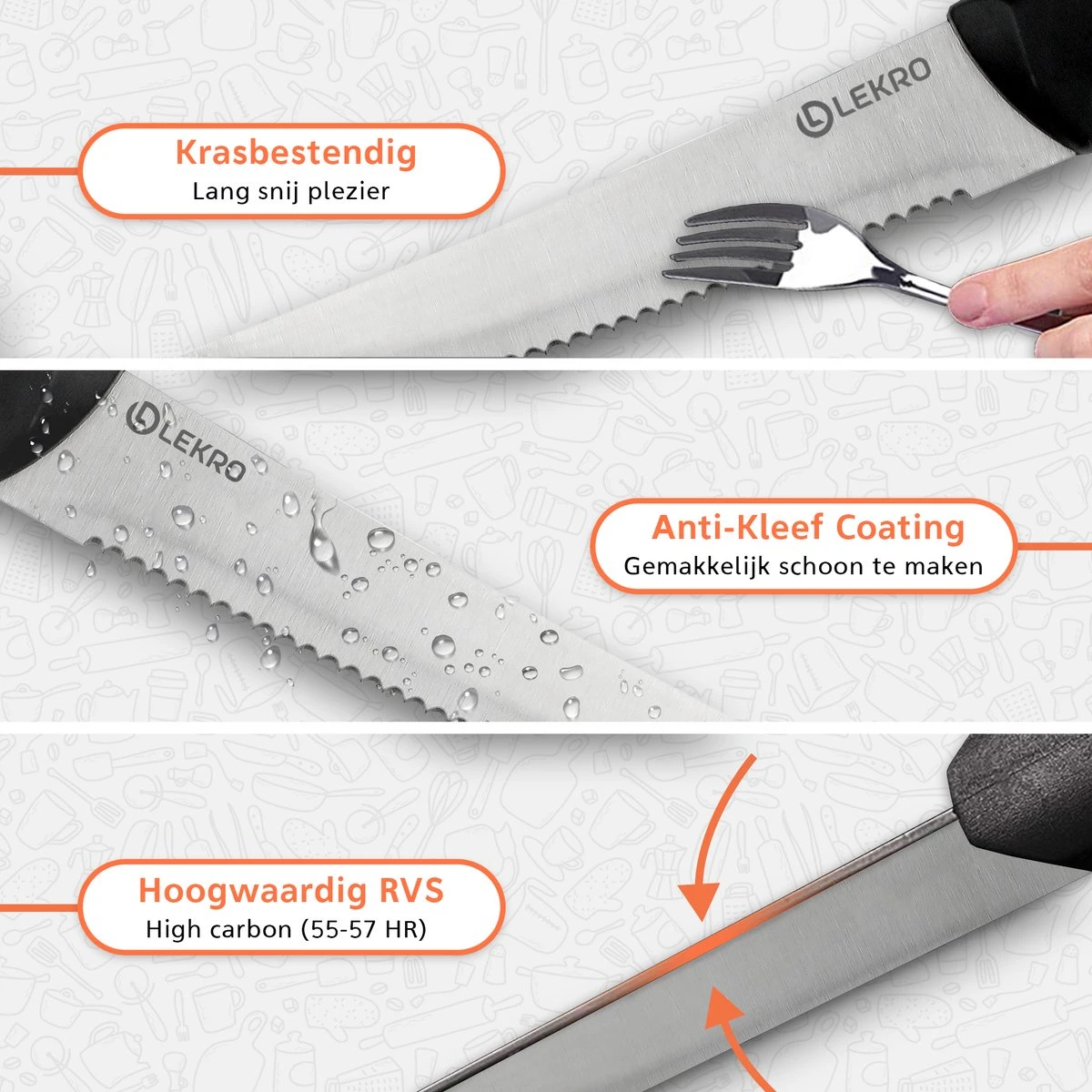 Lekro Steakmessen – 8-delige Steakmessenset – Vaatwasserbestendig - RVS - Grijs 4 Lekro Steakmessen – 8-delige Steakmessenset – Vaatwasserbestendig - RVS - Grijs - Afbeelding 2