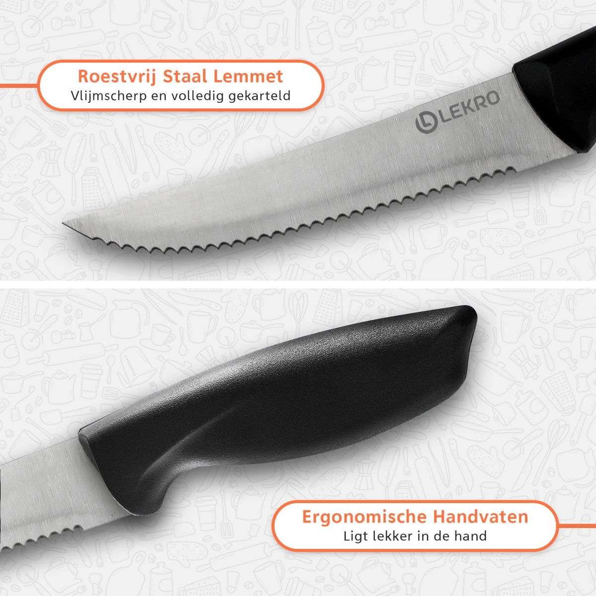 Lekro Steakmessen – 8-delige Steakmessenset – Vaatwasserbestendig - RVS - Grijs 5 Lekro Steakmessen – 8-delige Steakmessenset – Vaatwasserbestendig - RVS - Grijs - Afbeelding 3